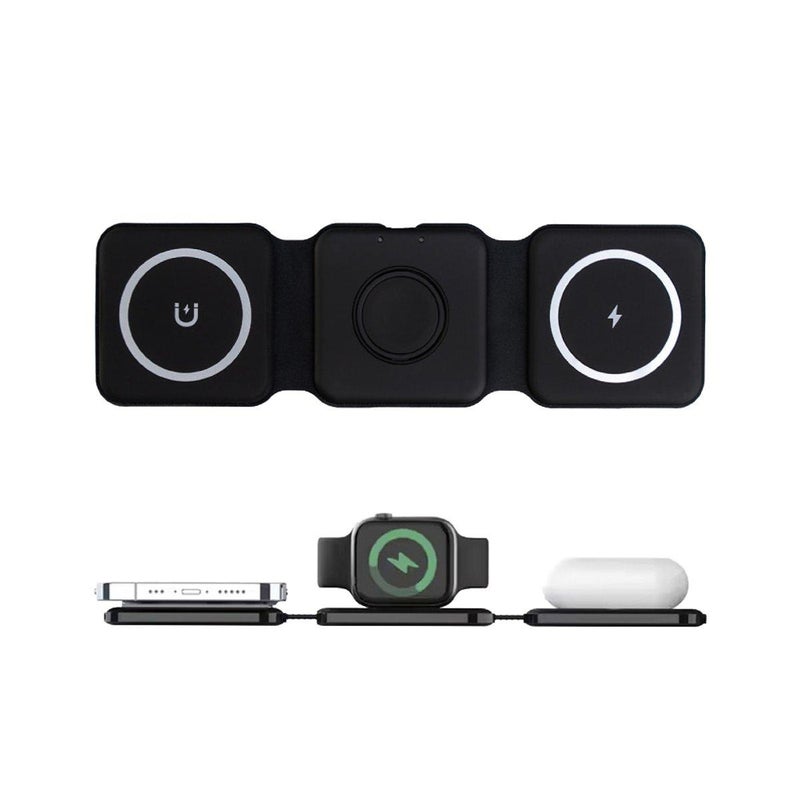 Foldable Magnetic 3-in-1 Wireless Charger - LED Logo Stand - Image 2