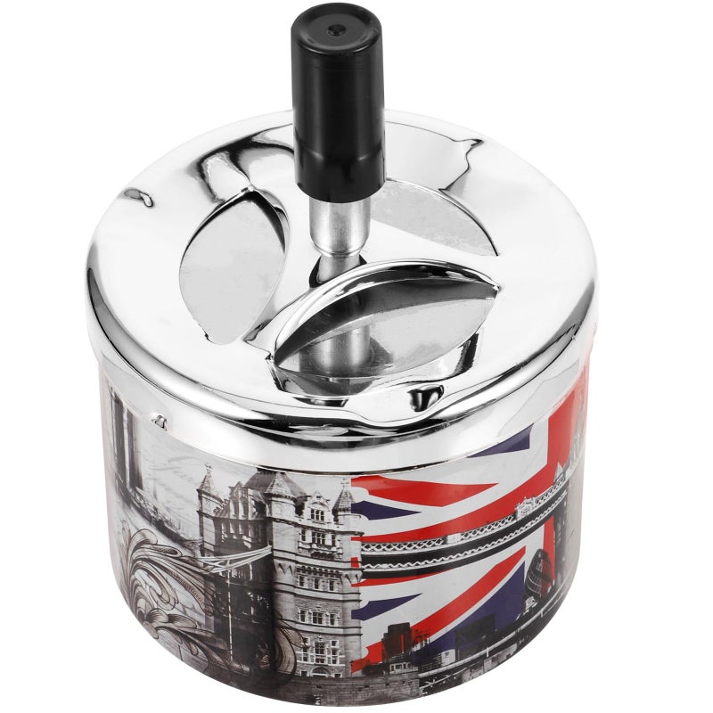 Rotating Lid Stainless Steel Ashtray Automatic Extinguishing Windproof For Outdoor Patio Home - Image 2