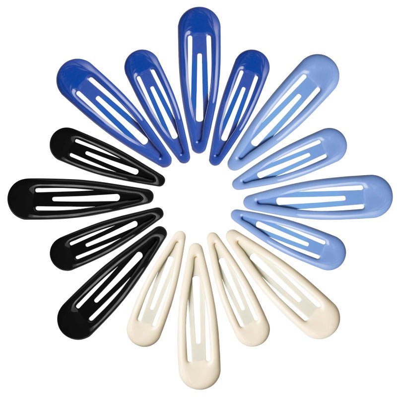 YIERSO Metal Snap Hair Clips, No Slip Hair Clips for Thick/Thin Hair, 16pcs Medium Barrettes for Women Kids Hairstyle Makeup Accessories (8pcs 2.36inch & 8pcs 2.7inch) (Blue White) - Image 1