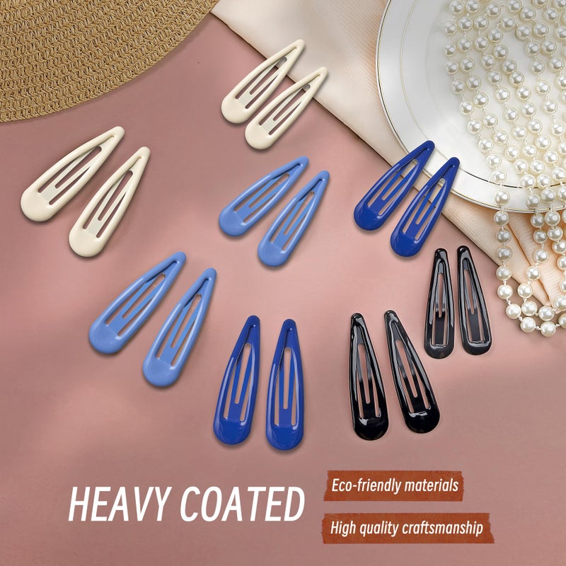 YIERSO Metal Snap Hair Clips, No Slip Hair Clips for Thick/Thin Hair, 16pcs Medium Barrettes for Women Kids Hairstyle Makeup Accessories (8pcs 2.36inch & 8pcs 2.7inch) (Blue White) - Image 4