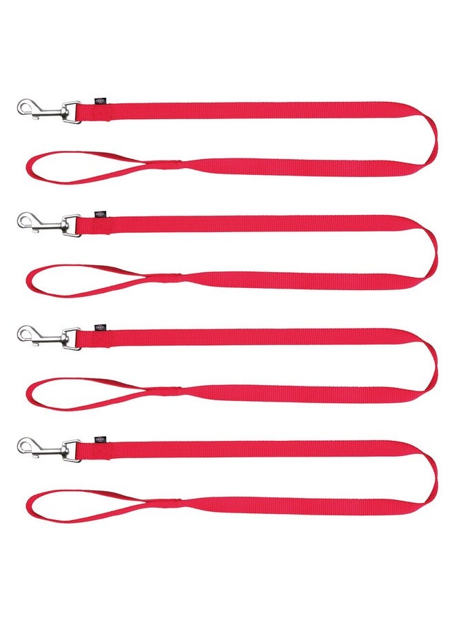 Classic Lead | Nylon Adjustable Dog Lead With Stainless Steel Hooks |Padded Loop Gives A Comfortable Grip - (4 Ft./15 Mm, Xs-S) Red (Pack Of 4)