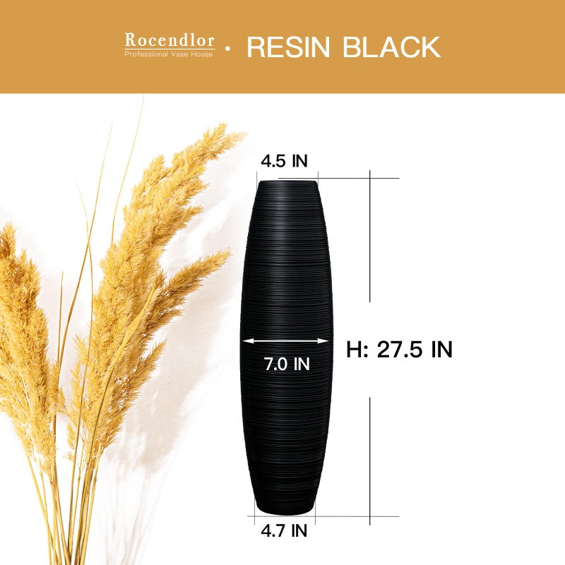 Rocendlor Tall Floor Vase, 27.5 inches (70cm, 2.3FT) Floor Vase Sturdy, Luxury, Textured for Decorative Branches Dried Flowers, Tall Vases for Rustic Living Room, Home Decor, Resin Black Vases - Image 2