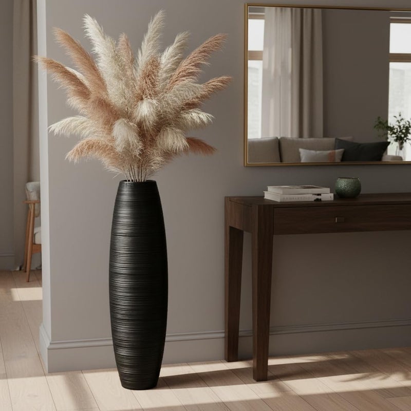Rocendlor Tall Floor Vase, 27.5 inches (70cm, 2.3FT) Floor Vase Sturdy, Luxury, Textured for Decorative Branches Dried Flowers, Tall Vases for Rustic Living Room, Home Decor, Resin Black Vases - Image 5