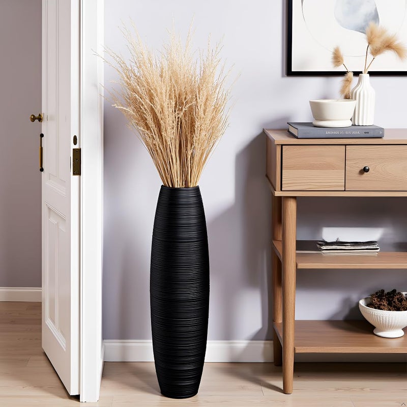 Rocendlor Tall Floor Vase, 27.5 inches (70cm, 2.3FT) Floor Vase Sturdy, Luxury, Textured for Decorative Branches Dried Flowers, Tall Vases for Rustic Living Room, Home Decor, Resin Black Vases - Image 4