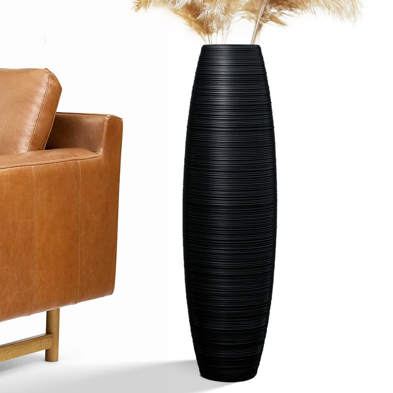 Rocendlor Tall Floor Vase, 27.5 inches (70cm, 2.3FT) Floor Vase Sturdy, Luxury, Textured for Decorative Branches Dried Flowers, Tall Vases for Rustic Living Room, Home Decor, Resin Black Vases - Image 1