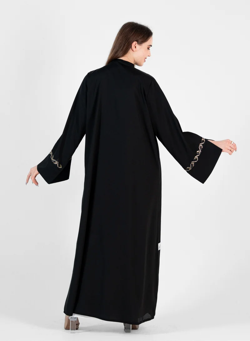 Rosette Abaya Elegant embroidered Abaya with open sides