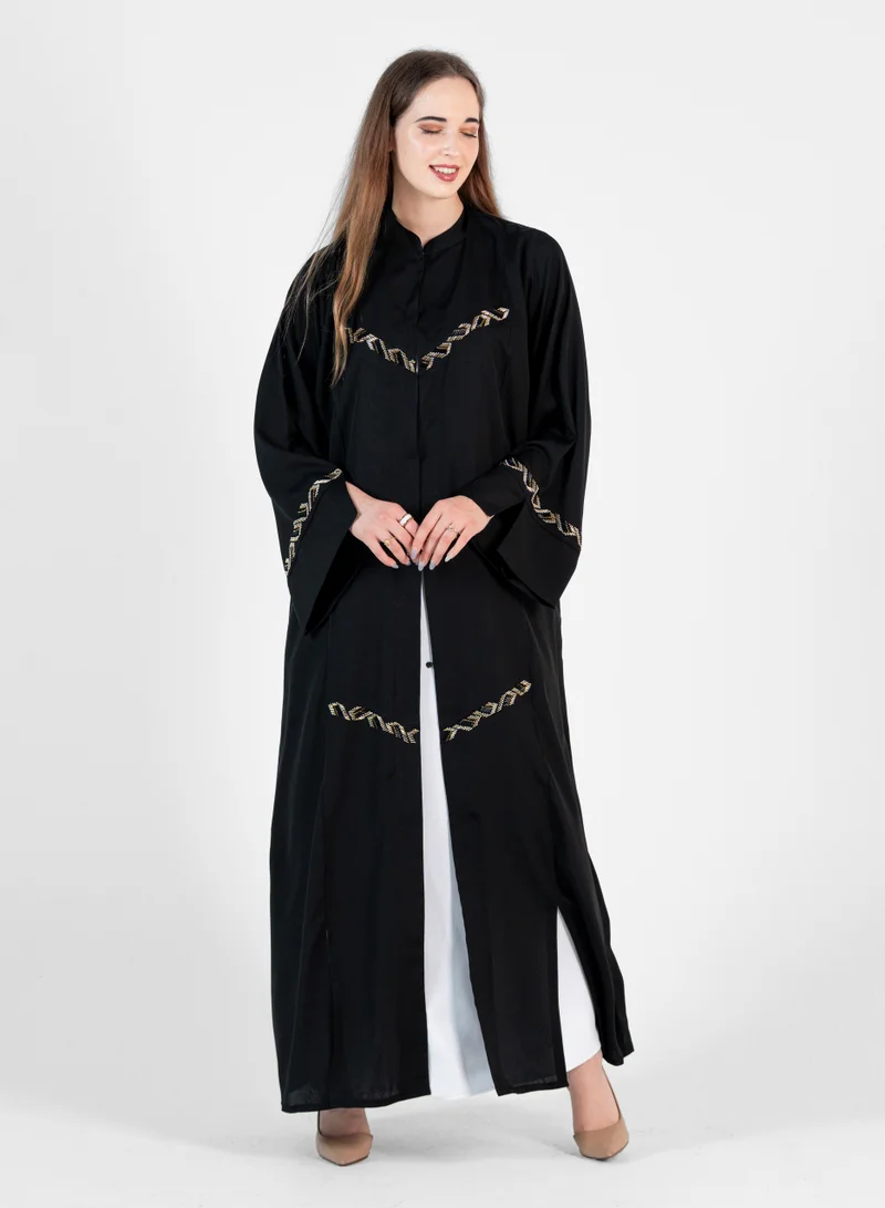 Rosette Abaya Elegant embroidered Abaya with open sides