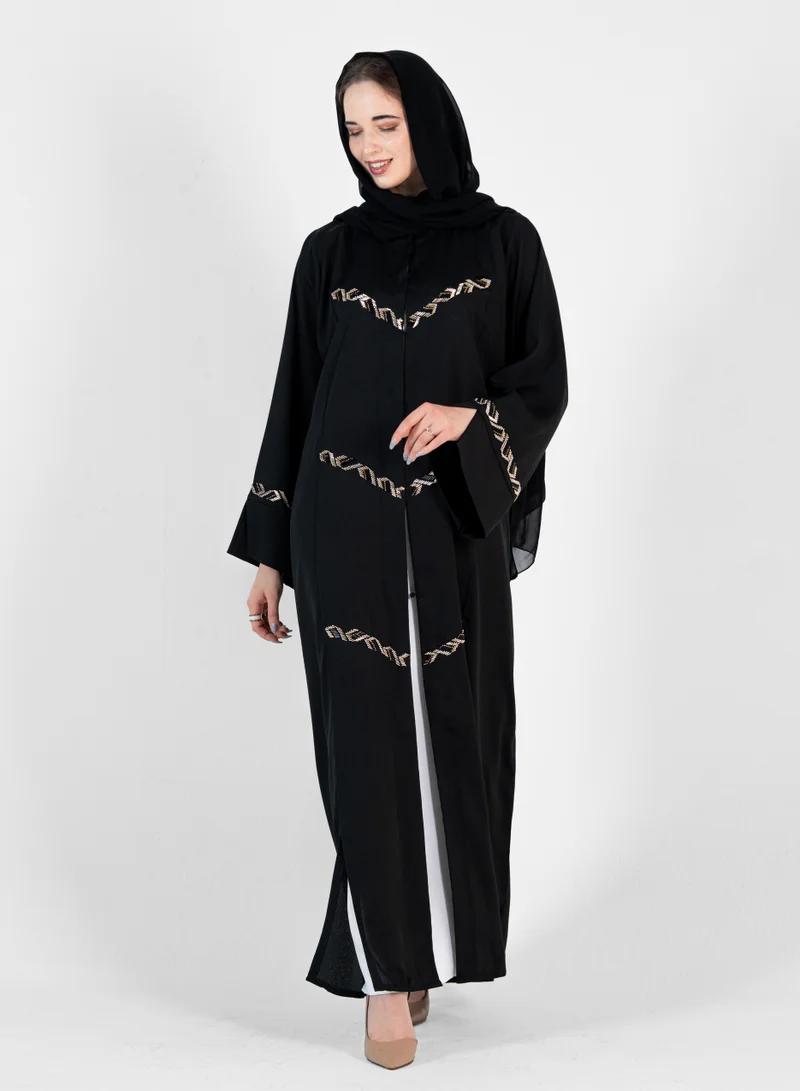 Rosette Abaya Elegant embroidered Abaya with open sides