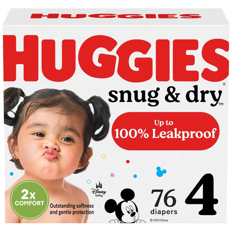 هجيز Huggies Size 4 Diapers, Snug  Dry Baby Diapers, Size 4 (22-37 lbs), 76 Count, Packaging May Vary - Image 1