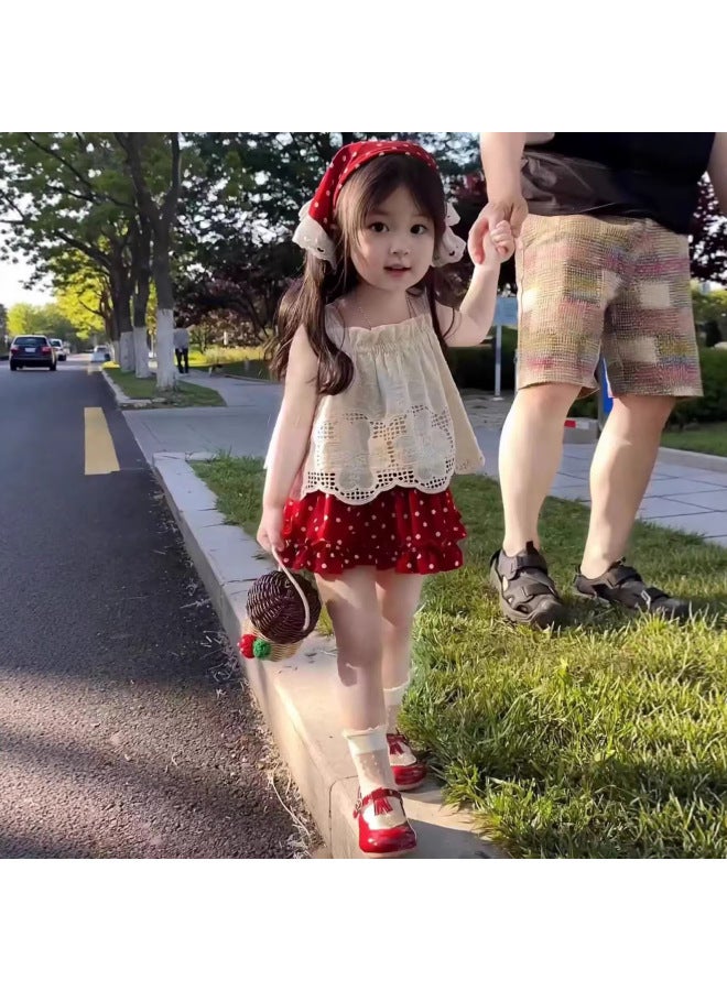 Girls' Suspender Set New Summer Style Polka Dot Dress For Baby Girls, Stylish Children's Clothing For Little Girls