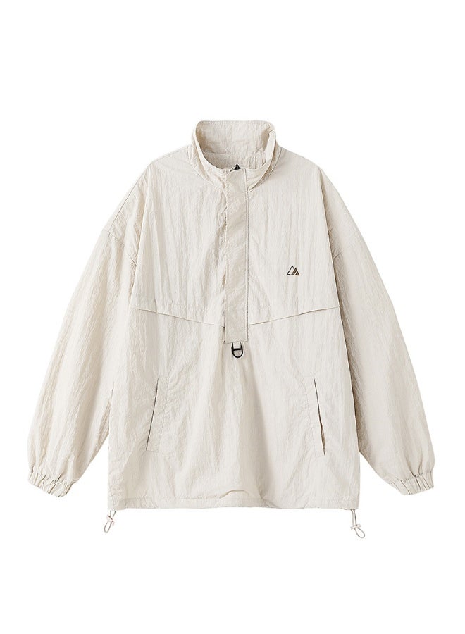 Men's Spring Three-Proof Windbreaker Jacket, Women’s Functional Loose Fit Half-Zip Couples Fashion Jacket with Textured Fabric 