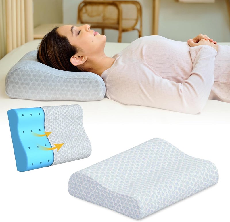 CareFoam وسادة المصنوعة من الجل للرقبة لتخفيف الألم أثناء النوم، تحسّن وضعية الجسم وتنظيم العمود الفقري، مزودة بإسفنج ذا ذاكرة فائق الاستجابة وغطاء قابل للغسيل – لون رمادي داكن | عبوة تحتوي على قطعة واحدة. - Image 1