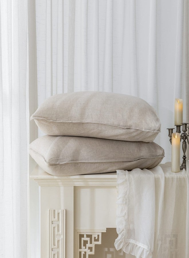 EVERLY 100% Linen Pillowcases Set of 2, Envelope Overlap Closure French Natural Washed Flax Pillowcases 20x30 inches-Natural Linen - Image 1