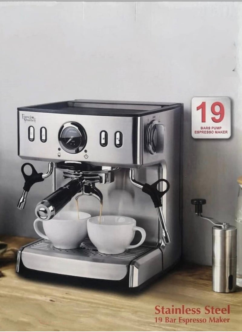 Generic 19 Bar Stainless Steel Italian Espresso Coffee Maker with Milk Frother – Compact High-Performance Espresso Machine for Latte, Cappuccino, Macchiato, and Espresso, Professional Coffee Brewer for Home & Office  - Image 3