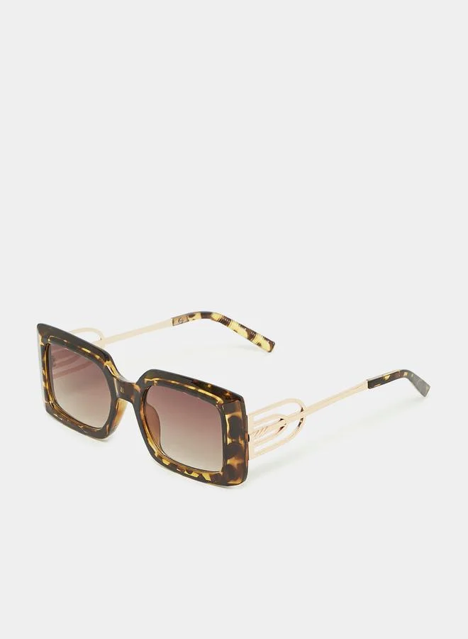 Styli Tortoise Full Rim Rectangle Sunglasses with Temple Detail