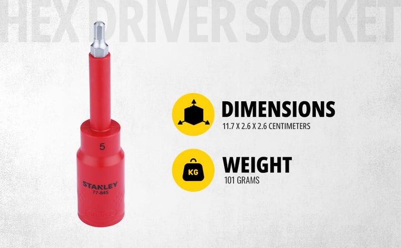 STANLEY STMT7784523B 12 VDE Insulated Hex Driver Socket 5x120mm Ideal For Repair Of Electric Vehicles Red - Image 2