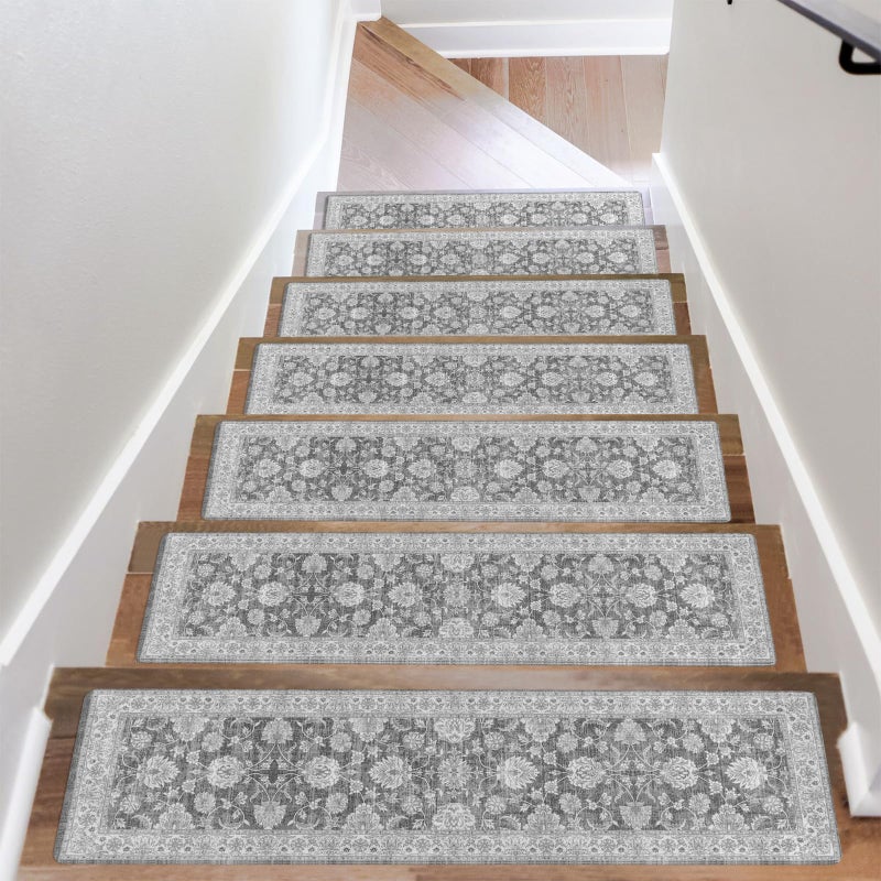 OJIA Extra Non-Slip Stair Treads for Wooden Steps 15PCS, 30"X8" Rubber Indoor Stair Runner Slip Resistant Stair Rugs Safety Mats for Dogs, Kids & Elders, Stairway Grip Step Treads, Gray - Image 1