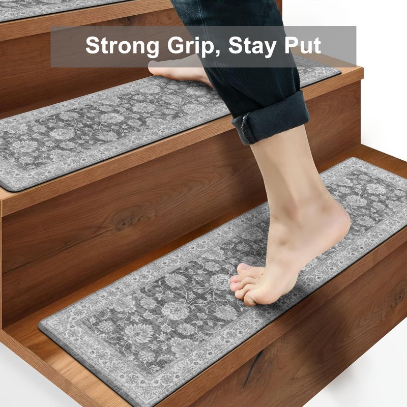 OJIA Extra Non-Slip Stair Treads for Wooden Steps 15PCS, 30"X8" Rubber Indoor Stair Runner Slip Resistant Stair Rugs Safety Mats for Dogs, Kids & Elders, Stairway Grip Step Treads, Gray - Image 3