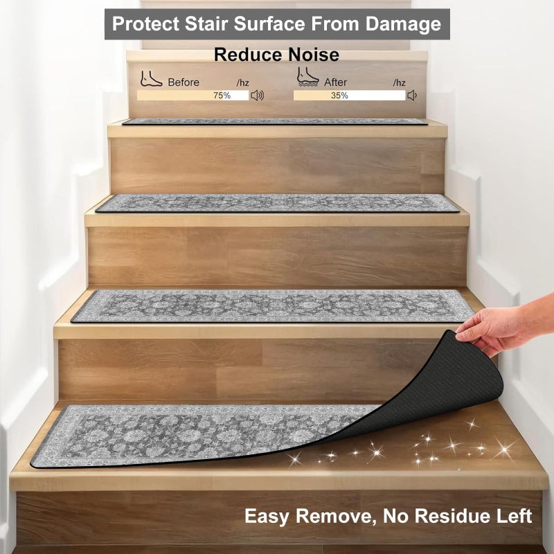 OJIA Extra Non-Slip Stair Treads for Wooden Steps 15PCS, 30"X8" Rubber Indoor Stair Runner Slip Resistant Stair Rugs Safety Mats for Dogs, Kids & Elders, Stairway Grip Step Treads, Gray - Image 4