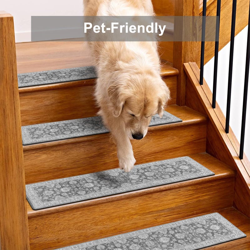 OJIA Extra Non-Slip Stair Treads for Wooden Steps 15PCS, 30"X8" Rubber Indoor Stair Runner Slip Resistant Stair Rugs Safety Mats for Dogs, Kids & Elders, Stairway Grip Step Treads, Gray - Image 5