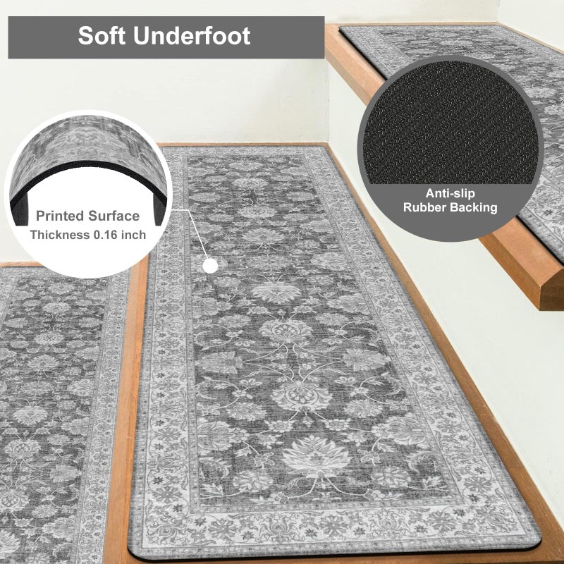 OJIA Extra Non-Slip Stair Treads for Wooden Steps 15PCS, 30"X8" Rubber Indoor Stair Runner Slip Resistant Stair Rugs Safety Mats for Dogs, Kids & Elders, Stairway Grip Step Treads, Gray - Image 2