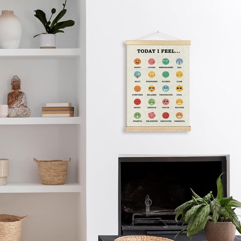 BCUANGD ديكور جدار الصحة النفسية BCUANGD - مخطط المشاعر للأطفال مع إطار خشبي ملهم لتزيين الجدران في غرفة الأطفال وزاوية الهدوء 12x16 بوصة - Image 3
