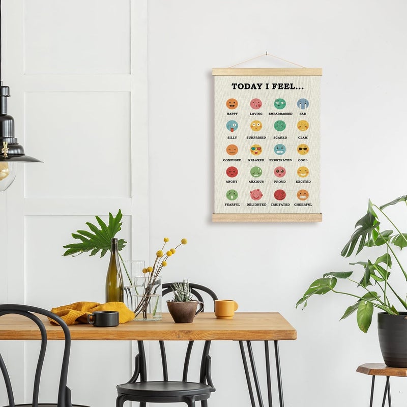 BCUANGD ديكور جدار الصحة النفسية BCUANGD - مخطط المشاعر للأطفال مع إطار خشبي ملهم لتزيين الجدران في غرفة الأطفال وزاوية الهدوء 12x16 بوصة - Image 4