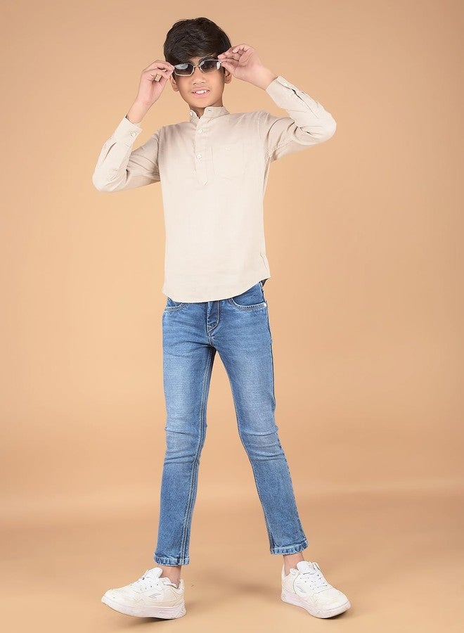 Crimsoune Club Boy's Beige Linen Kurta (9-10Y) - Image 5