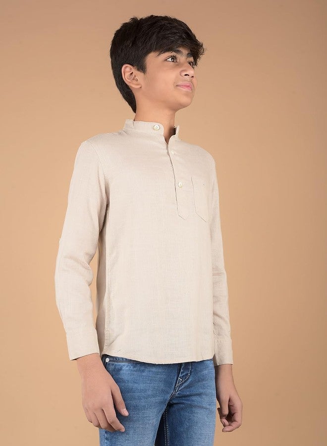 Crimsoune Club Boy's Beige Linen Kurta (9-10Y) - Image 3