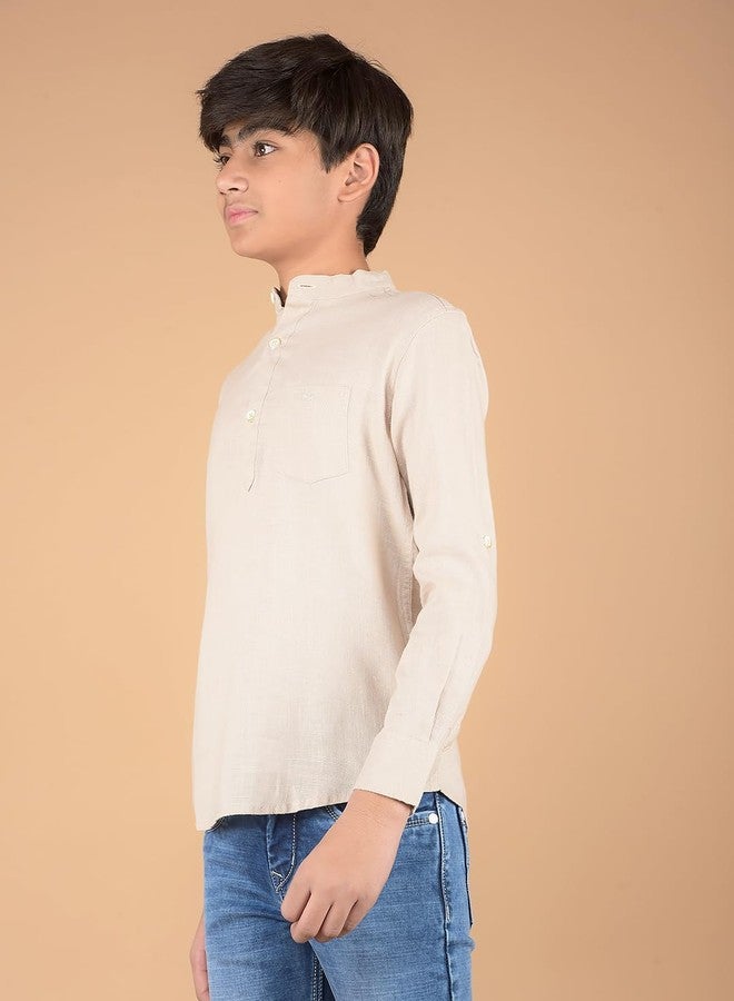 Crimsoune Club Boy's Beige Linen Kurta (9-10Y) - Image 2