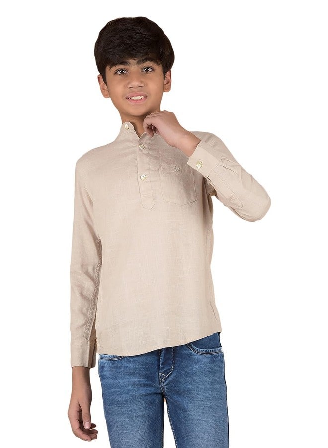 Crimsoune Club Boy's Beige Linen Kurta (9-10Y) - Image 1