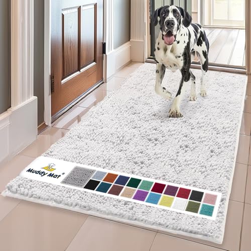 Muddy Mat Super Absorbent Door Mat Indoor Microfiber Quick Dry Chenille Entryway Rug NonSlip Front Door Mat Indoor Mats for Entryway Machine Washable Pet RugWhite Runner 59X24 - Image 1