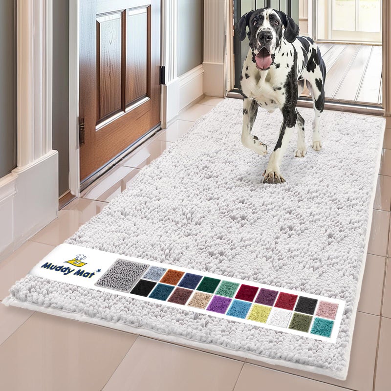Muddy Mat Super Absorbent Door Mat Indoor Microfiber Quick Dry Chenille Entryway Rug NonSlip Front Door Mat Indoor Mats for Entryway Machine Washable Pet RugWhite Runner 59X24 - Image 2