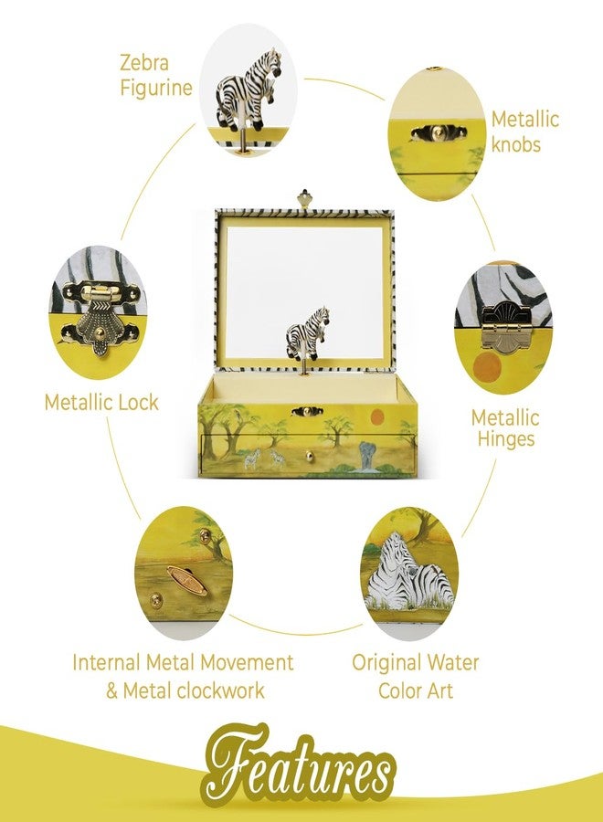 Enchantmints Zebra Musical Jewelry Box Zebra Spins to Arabesque 3 Pullout Drawers Treasure Storage - Image 3
