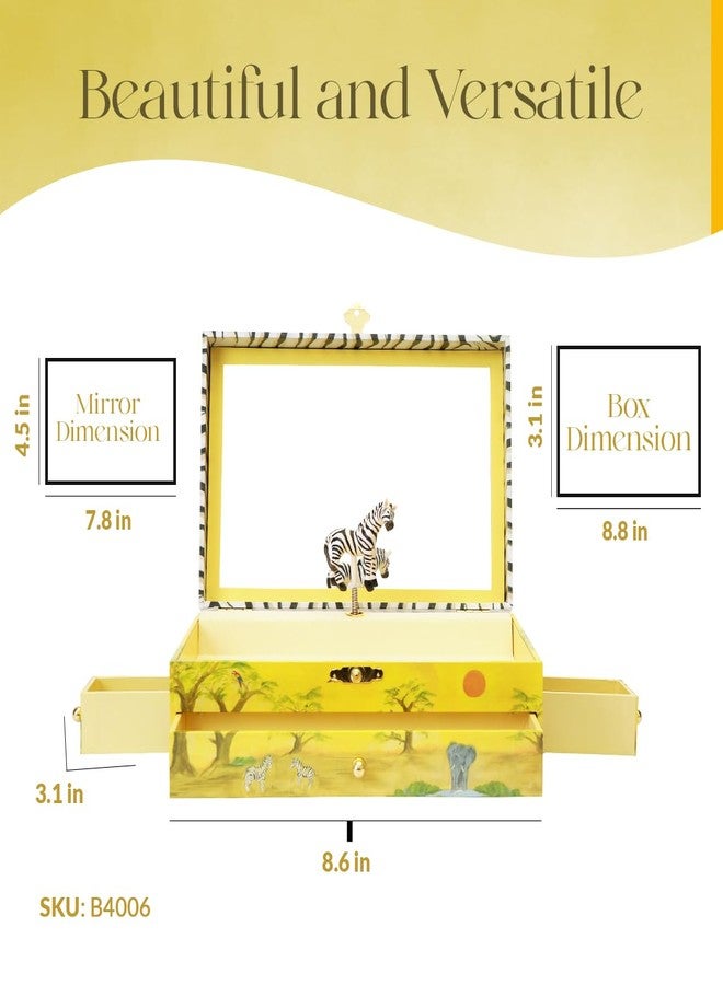 Enchantmints Zebra Musical Jewelry Box Zebra Spins to Arabesque 3 Pullout Drawers Treasure Storage - Image 2