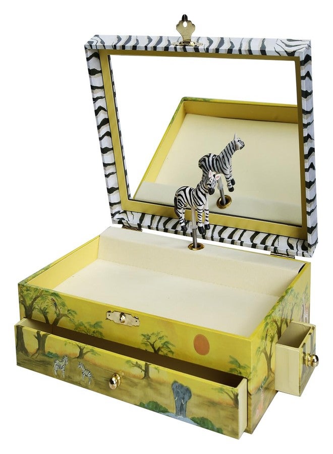 Enchantmints Zebra Musical Jewelry Box Zebra Spins to Arabesque 3 Pullout Drawers Treasure Storage - Image 1