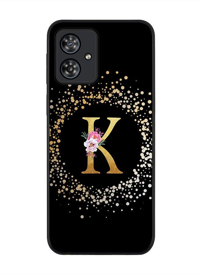 Stylizedd Rugged Black Case for Motorola Moto G54 / Motorola Moto G54 Power / Motorola Moto G64 5G,Custom Monogram Initial Letter Floral Alphabet - K (Black) - Image 1