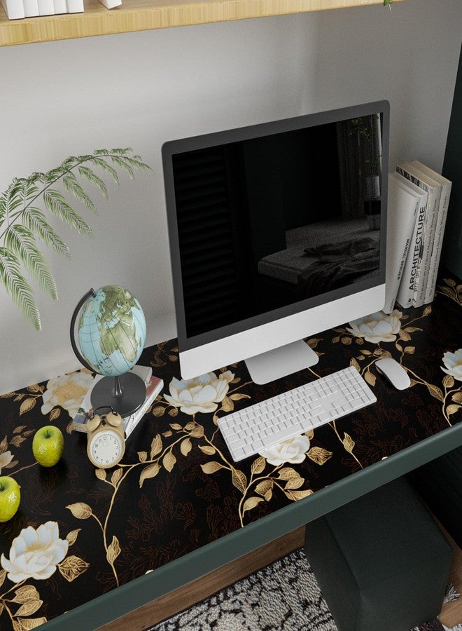 Laatse Black Golden Floral Peel and Stick Wallpaper Flowers Contact Paper 17.5"x118" Self Adhesive Waterproof Vintage Dark Floral Wall Paper for Shelf Liner Cabinet Decor - Image 2