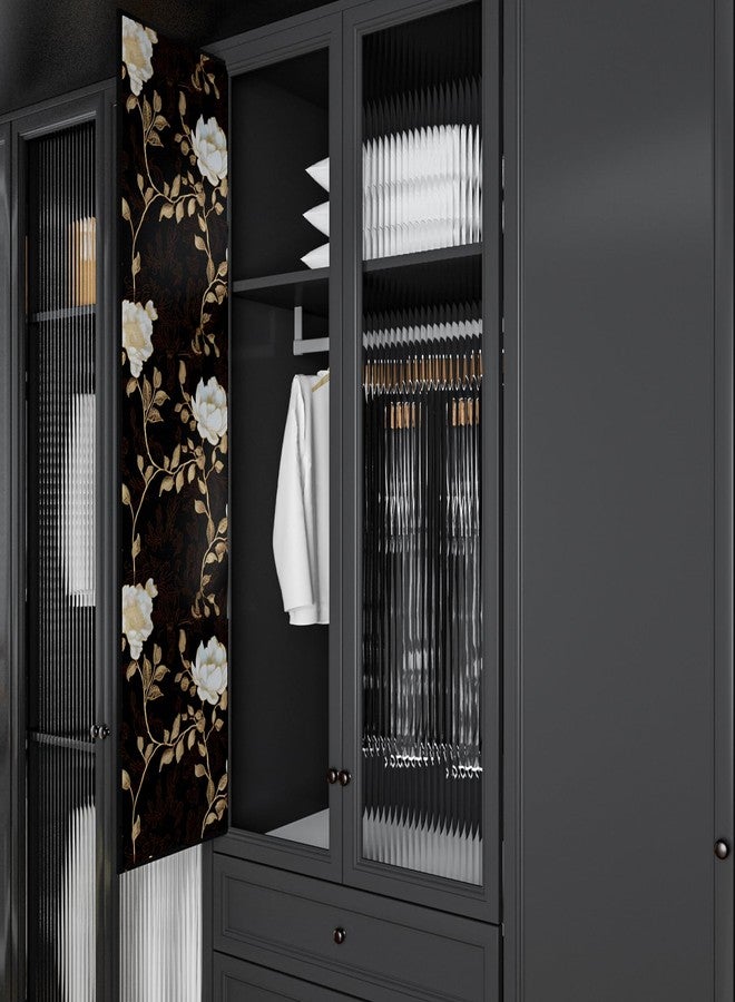 Laatse Black Golden Floral Peel and Stick Wallpaper Flowers Contact Paper 17.5"x118" Self Adhesive Waterproof Vintage Dark Floral Wall Paper for Shelf Liner Cabinet Decor - Image 3