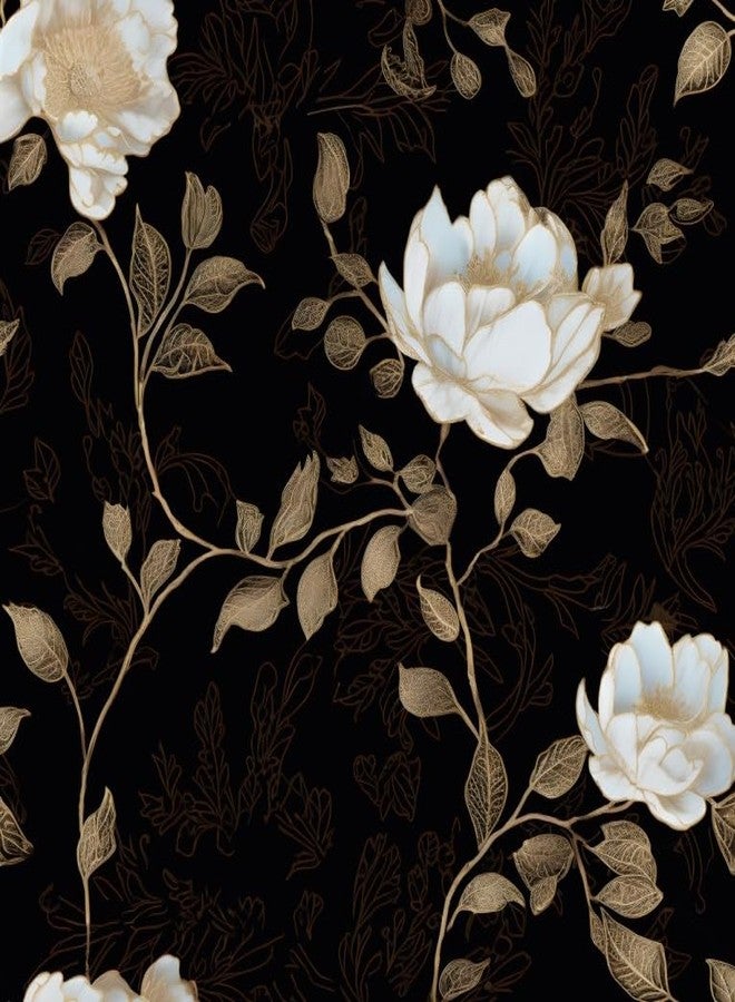 Laatse Black Golden Floral Peel and Stick Wallpaper Flowers Contact Paper 17.5"x118" Self Adhesive Waterproof Vintage Dark Floral Wall Paper for Shelf Liner Cabinet Decor - Image 1