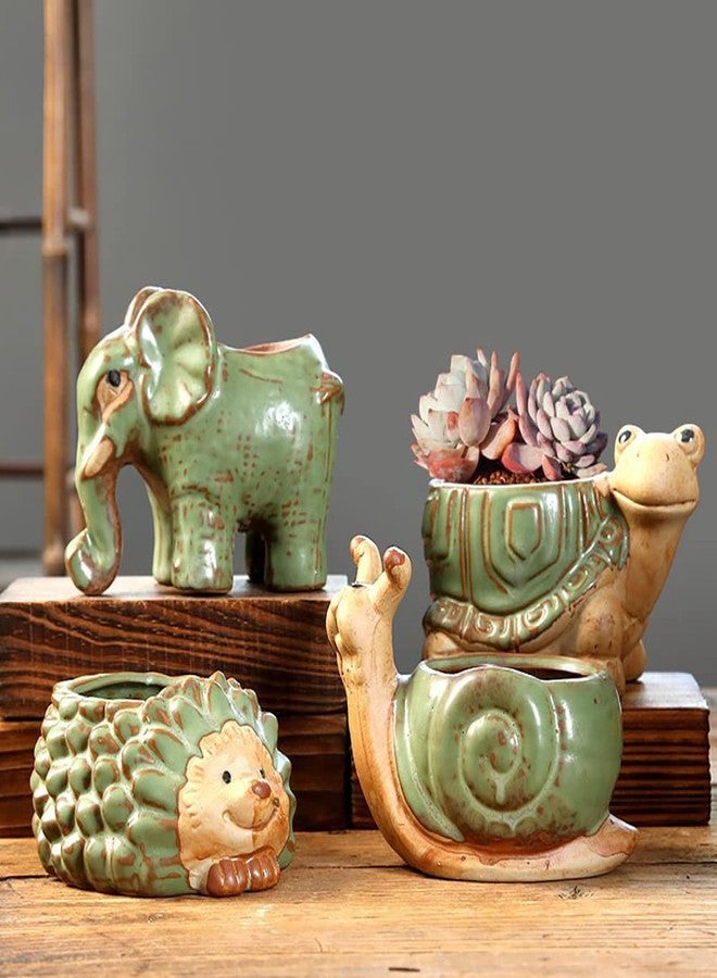 DIYOMR Small Ceramic Planter Pot, 4.3" Vintage Bronze Animal Planters Ceramic Flowerpot Succulent Pots Cactus Pot for Office Home Desktop Decor - Plants Not Included (Turtle Pot) - Image 4