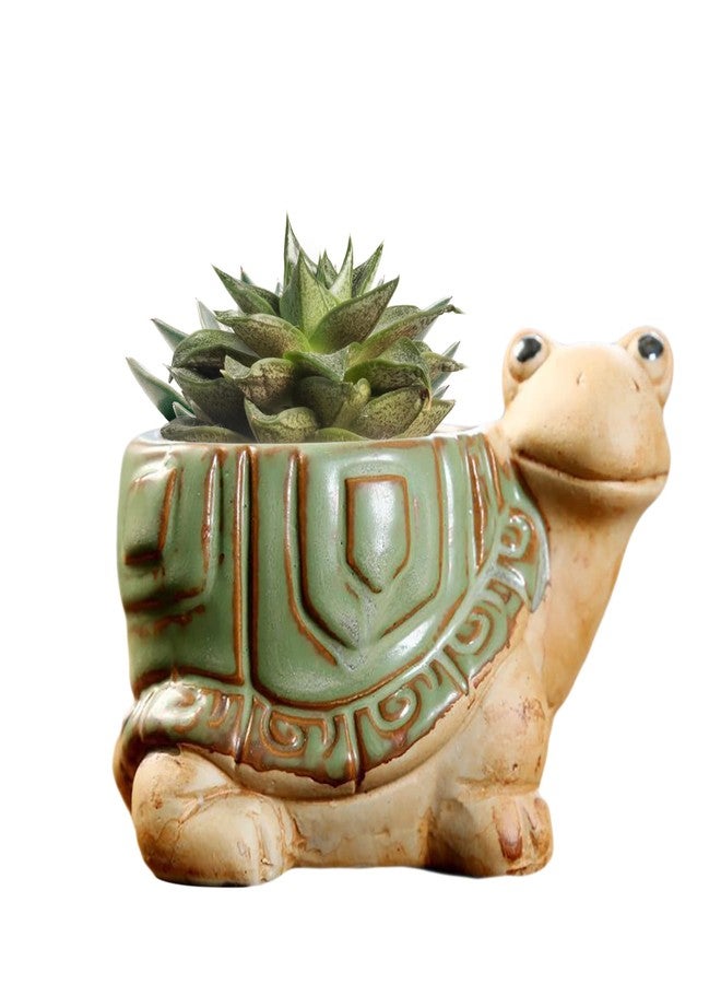 DIYOMR Small Ceramic Planter Pot, 4.3" Vintage Bronze Animal Planters Ceramic Flowerpot Succulent Pots Cactus Pot for Office Home Desktop Decor - Plants Not Included (Turtle Pot) - Image 1