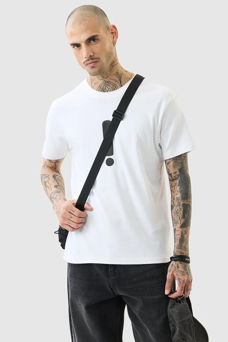 سنيتش White Graphic Half Sleeve Slim Fit T-Shirt