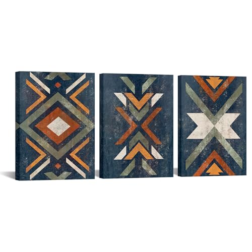 LevvArts Aztec Wall Decor Native American Navajo Tribal Painting Vintage Western Home Decor Southwestern Boho Bedroom Bathroom Living Room Decorations (Blue) - Image 1