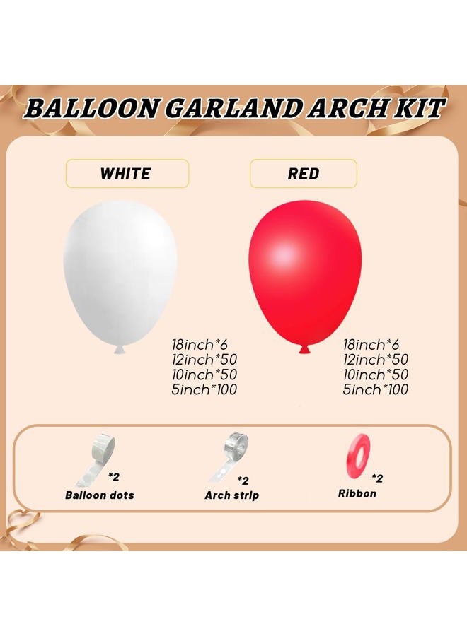 PAXILE 412Pcs Red and White Balloon Garland Arch kit, 18 12 10 5 Inch Different Size Red White Latex Balloons for Graduation Birthday Wedding Party Valentine's Day Decoration - Image 2
