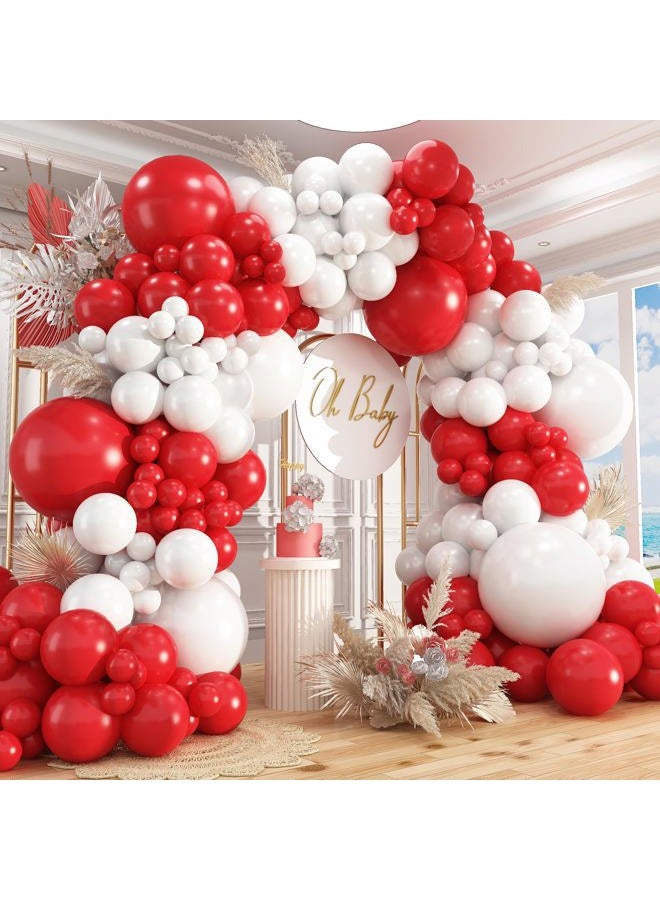 PAXILE 412Pcs Red and White Balloon Garland Arch kit, 18 12 10 5 Inch Different Size Red White Latex Balloons for Graduation Birthday Wedding Party Valentine's Day Decoration - Image 1