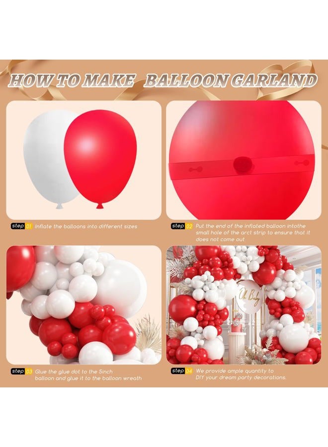 PAXILE 412Pcs Red and White Balloon Garland Arch kit, 18 12 10 5 Inch Different Size Red White Latex Balloons for Graduation Birthday Wedding Party Valentine's Day Decoration - Image 3