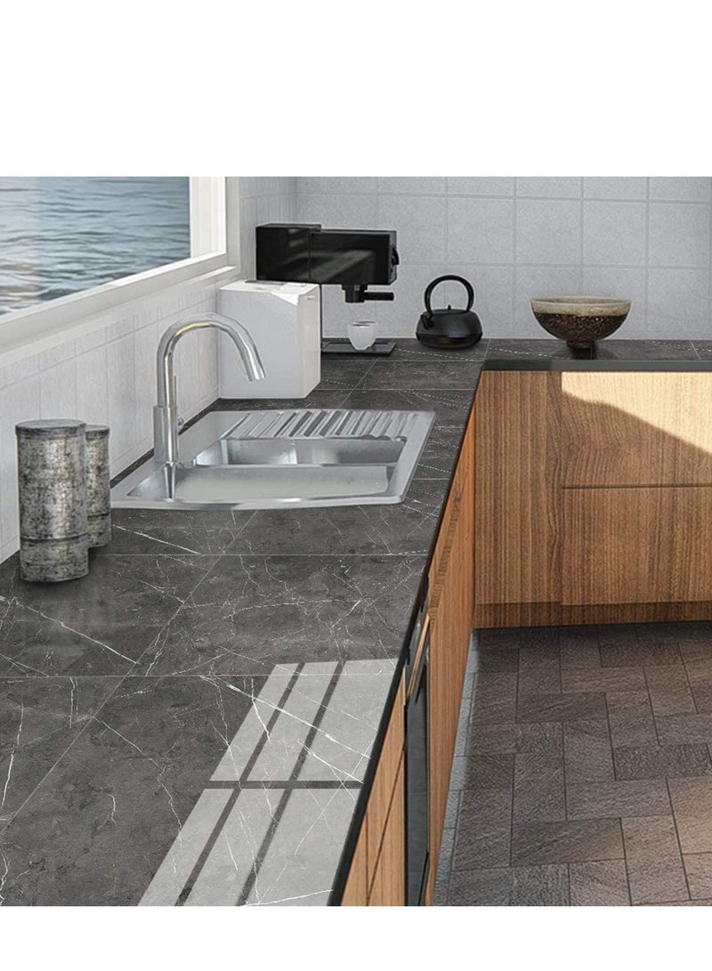 SOLARAE ملصقات بلاط رخام 12" × 12" بلاط حائط ذاتي اللصق أرضيات فينيل قابلة للتقشير واللصق سهل الصنع للديكور المنزلي 8 قطع (رمادي 1) - Image 3