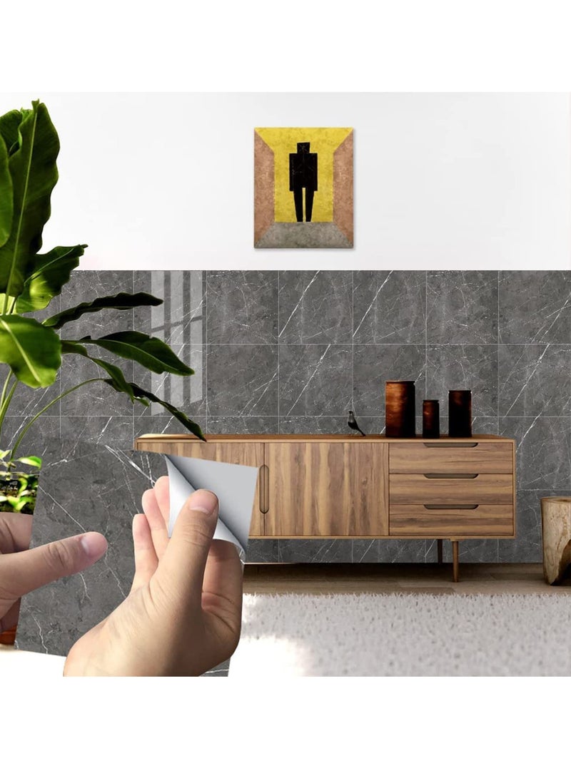 SOLARAE ملصقات بلاط رخام 12" × 12" بلاط حائط ذاتي اللصق أرضيات فينيل قابلة للتقشير واللصق سهل الصنع للديكور المنزلي 8 قطع (رمادي 1) - Image 1