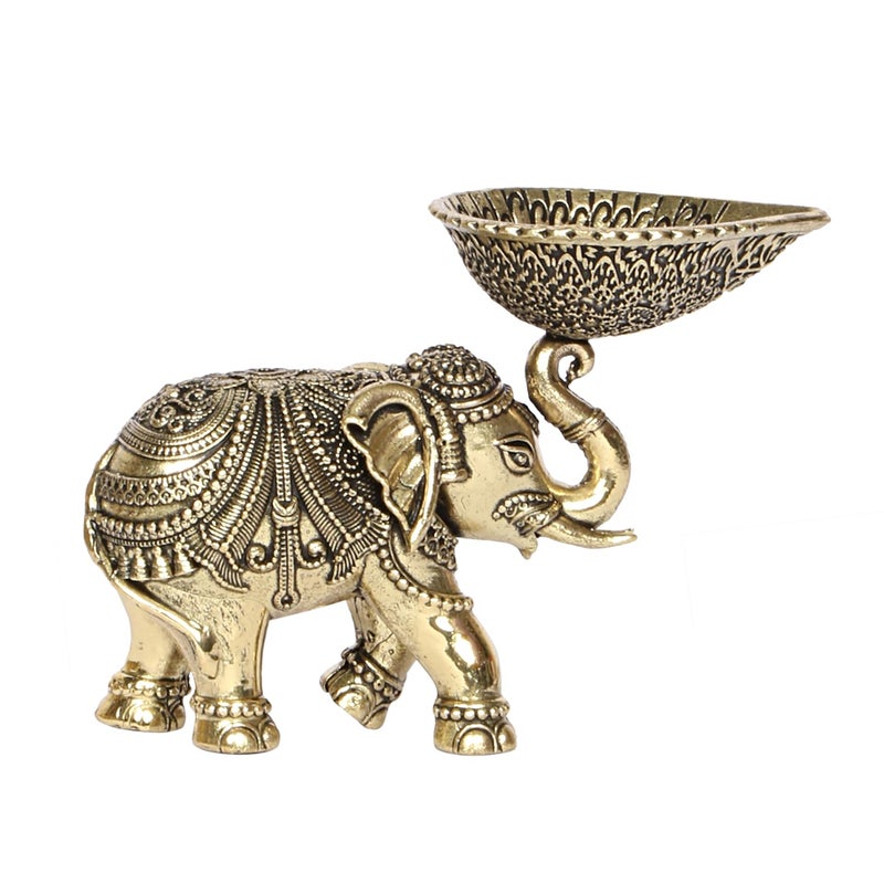 SVARUP Svarup Ethnic Brass Elephant Diya Oil Lamp Hathi Trunk Up Deepak Showpiece Decor Gift Diwali 
